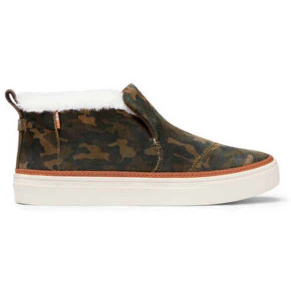 NEW Toms Paxton Slip On Shoe Deep Forest Green Camo Womens Size 9 Suede Faux Fur - Picture 1 of 5